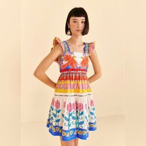 Farm Rio Vivid Garden Off White Mini Dress S